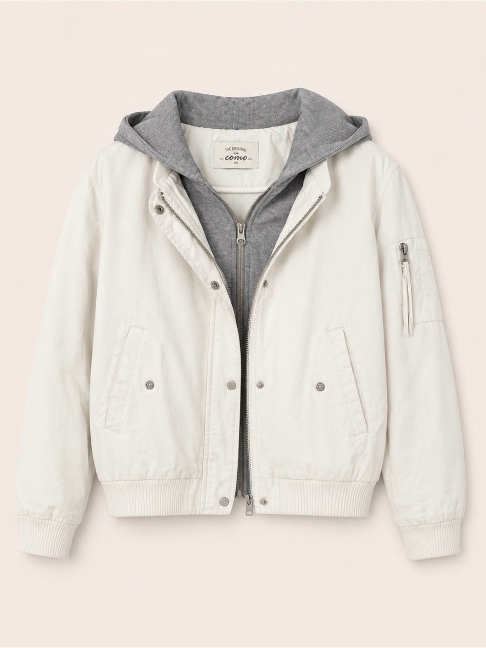 Original Como White Bomber Jacket with Gray Hooded Insert size small